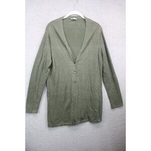 J.Jill Army Green Button Up Long Cardigan-Medium-Linen Blend-Beachy